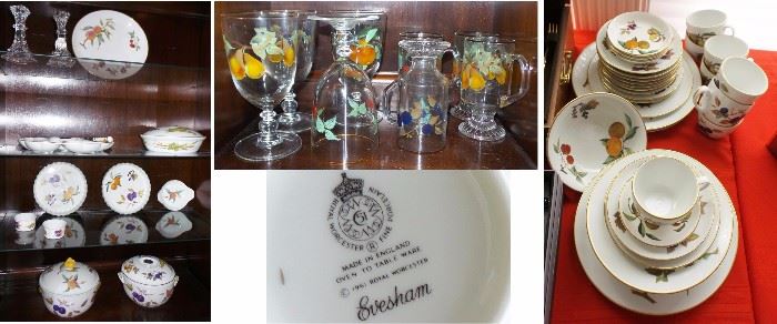 Evesham china and crystal. Small dinner set with many serving pieces