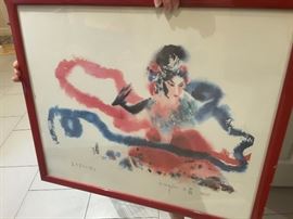 Print of a painting of a Chinese woman by Wang Lan. He was a water color painter from Taiwan 1922-2003. He was a painter, writer and pastor.