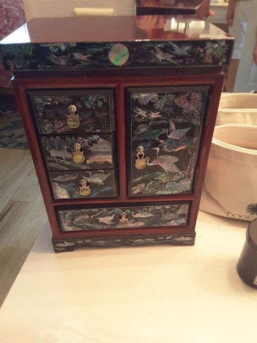 Tall Mother of Pearl Jewelry Box, bought in Korea in 1991.