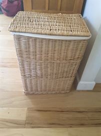 Woven laundry basket with lining.