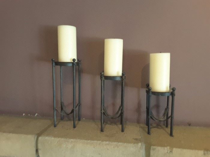 Decorative 3 Tier Candle Stands, Metal Base and Beige Candles.