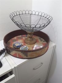Wire Display Basket for Fruit. Round Decorative Serving Tray or Display Tray.