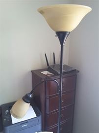 Standing Lamp with 2 Shades, 2 Light Spaces. Metal and Glass.