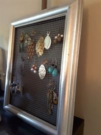 Picture Frame Silver Color with Chicken Wire to hold Earrings.