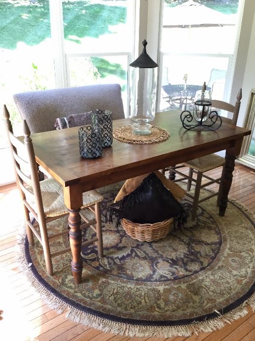 Farmhouse table, Settee, ladder back chairs. All great condition! 