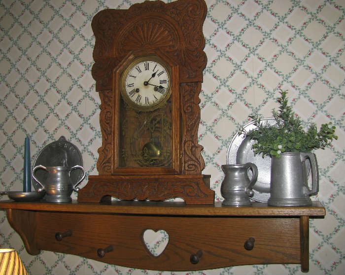 Oak Mantel Clock and pewter