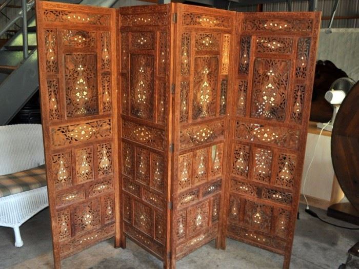 Indian carved screen (one panel with missing piece).