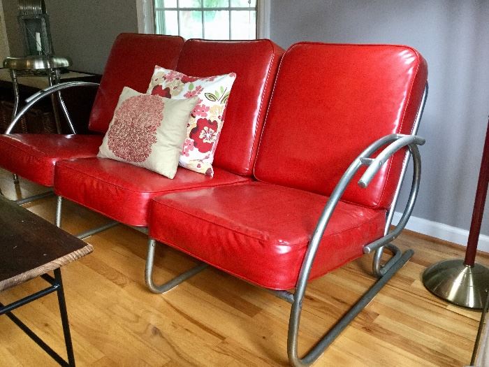 1930's Art Deco Tubular Chrome Sofa w/ Vinyl coverings. GREAT condition! Hard to find! 