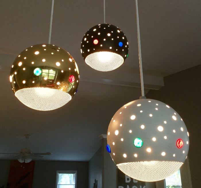 Vintage, three-pendant drop chandelier. You can change the colors of the beads/jewels. AWESOME PIECE! 