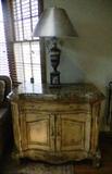Pair of Marble Top Chests and Lamps