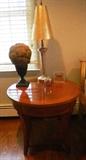 Pair of Round Side Tables & Lamps
