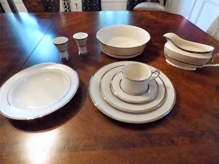 Lennox Ivory Frost service for 12 plus serving pieces and soup bowls