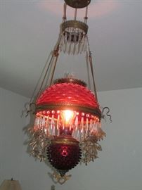 Crandberry Hobnail hanging lamp.  Wow.  Perfect.