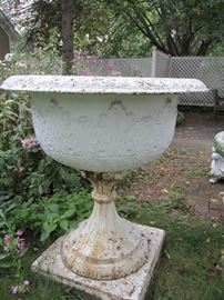 Old original garden urn. Stands approx. 4 1/2 feet high.  Bring help to move.