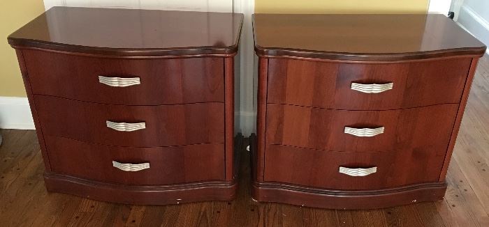 Italian mahogany nightstands.  Matching sleigh bed and long dresser not pictured.