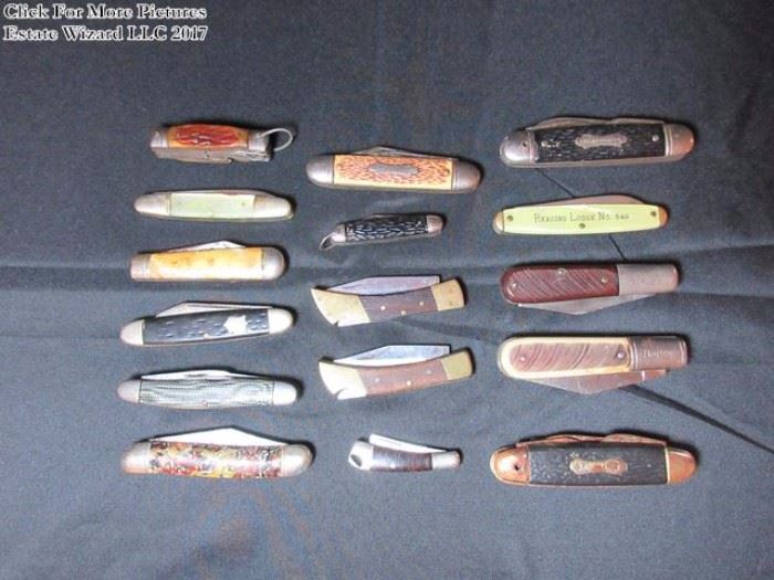 Assorted folding knives; inc: Craftsman's, Barlow, lodge knives