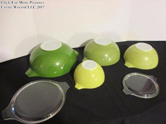 Ombre Yellow to Green Pyrex Bowls