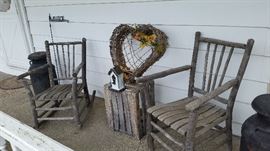 Primitive furniture on the front porch