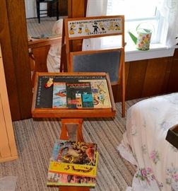 Vintage chalk board desk, and tripod chalk board in the second bedroom up