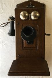 Antique Extra Nice Leich  Wood wall Crank telephone