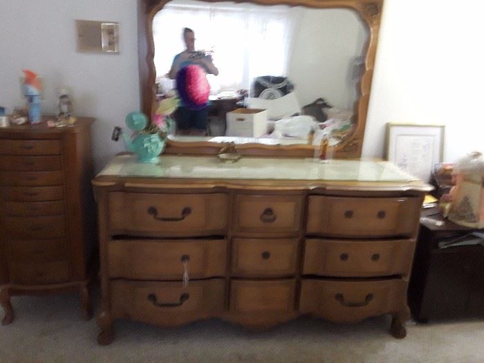 Antique solid wood dresser and mirror