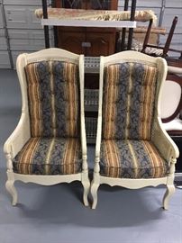 pair wicker wing back chairs