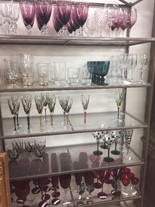 stemware, champagne flutes, wine glasses, saints glasses, double old fashions