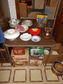 carnival glass and kitchen items