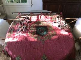 19th c. Italian tapestry in a beautiful Rubelli-style silk. Note the painstaking hand-painted detail and the gold bullion fringe at bottom.