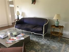 French style canapé from Parish in Cloverdale. A pair of beautiful lamps and an adorable tole sidetable from Italy.