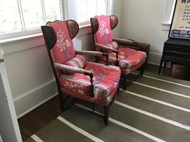 Detail of French armchairs, from the South of France and covered in a fine Provencal fabric.