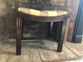 George III curved stool, late 18th c. Upholstered in a fine Italian fabric, which could easily be replaced to suit your taste.