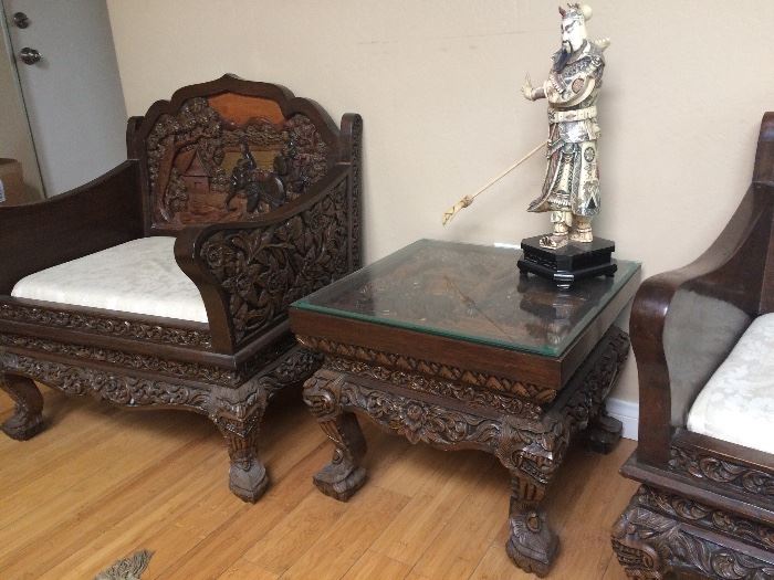 Hand carved Asian chairs and table only - no statue 