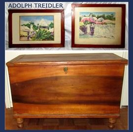 Adolph Treidler Signed Prints and Antique Chest or Trunk 