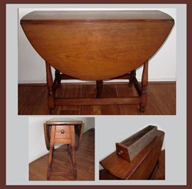 Antique Butterfly Drop Leaf Table with Long Drawer 