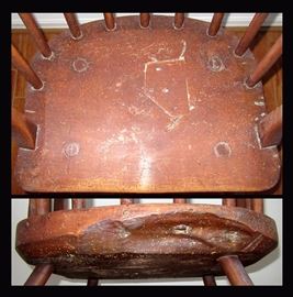 Close Ups of the Repair on the Old Windsor Style Chair and the underside 