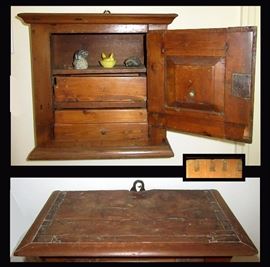 The inside of the Fabulous Hanging Antique Small Cabinet showing the top and Dovetails.  According to Family Records and Receipts this is a Pennsylvania Piece c.1770   