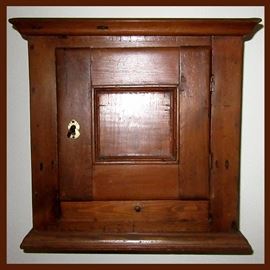 Fabulous Hanging Antique Small Cabinet with 2 Drawers & Key. According to Family Records and Receipts, this is a Pennsylvania Piece c.1770 