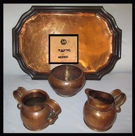 Impressive Hector Aguilar Copper Tray, Bowl, Creamer and Sugar all pcs are marked  