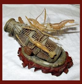 Intricate Shrimp Sculpture made of Horn 
