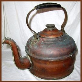 Large Old Copper Tea Kettle 