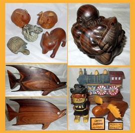 Lots of Really Cool Wooden Items including a Carter Hoffman Original College Mascot Carving also with Original Tag stating Wash Lee General, for Washington and Lee University and a Virgil Ledford (Cherokee Artist) signed Bear Cub