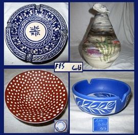 Marked Heavy Pottery Ashtray, Sea life Lidded Vessel, Zeuthen Denmark Bowl and Signed Pablo Zabal Ashtray 