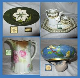 Moorecroft England Ashtray, CS Prussia Tray, Teapot and Sugar Bowl, German Pitcher,  Cloisonné and Danish Bird  