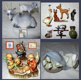 Royal Copenhagen Goat with Cute Baby, Miniatures, Full Bee Hummels and Lladro Duck with Babies 