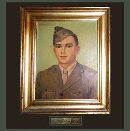 Signed Oil on Canvas by Alice Crawford of a Handsome Young Military Man c.WWII 
