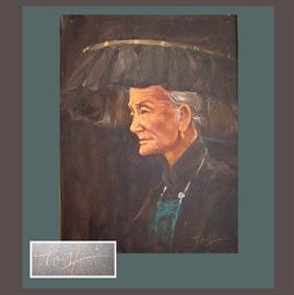 Signed Oil Painting of an Interesting Asian Elderly Man in Fancy Headdress 