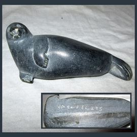 Signed Inuit Seal Sculpture 