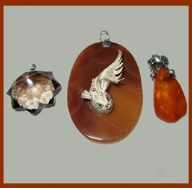 Sterling Fish, Sterling and Amber and Prism Pendants 
