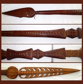 Long Wooden Spear, Shown in 4 Parts, Approx 7ft ; Possibly Maori 